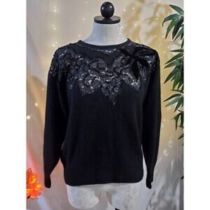 Cristina Vintage Women's L 80's Silk Angora Rabbit Lambswool Sequin Lace Sweater